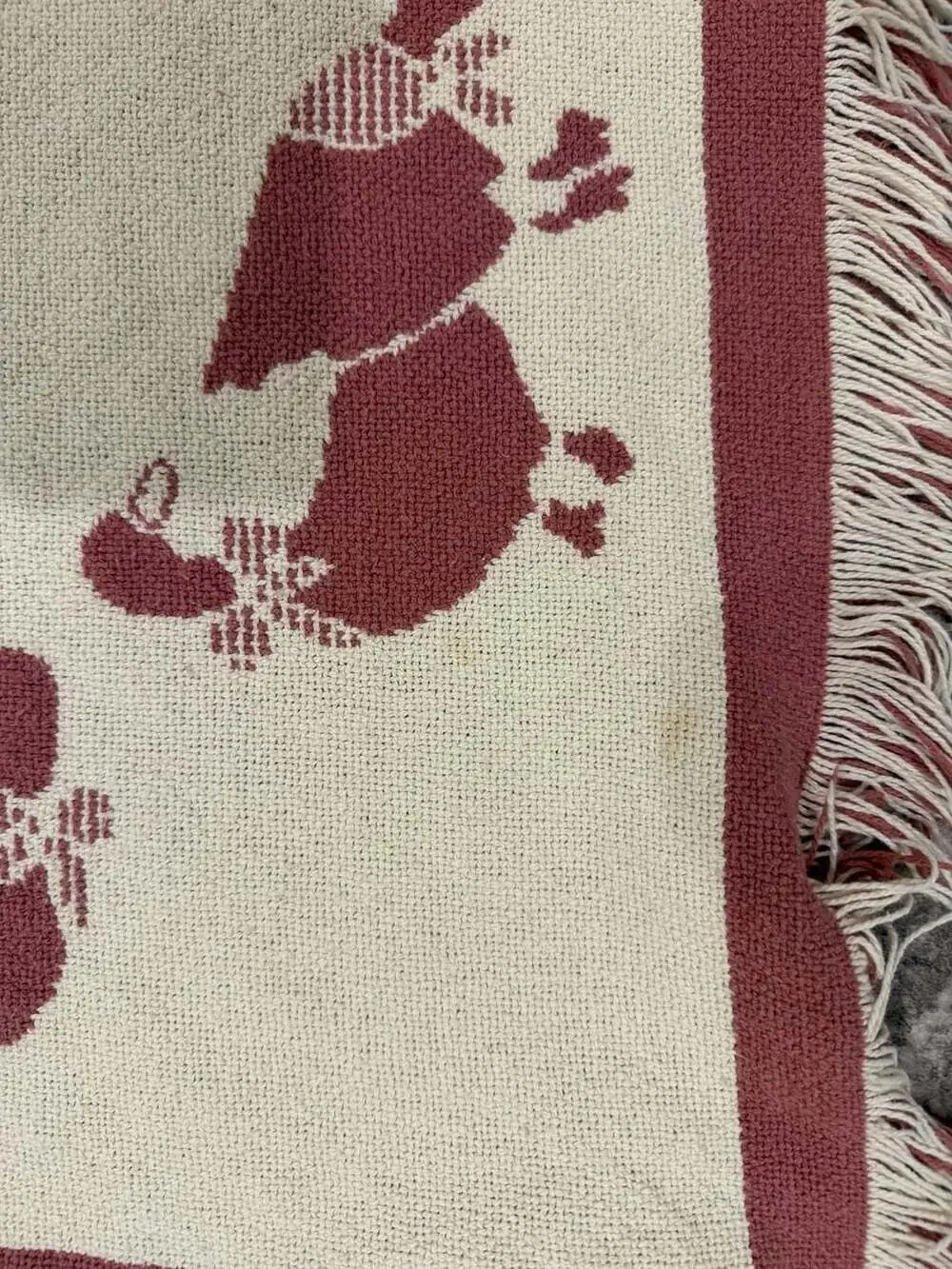 Vintage Farmhouse Goose Tapestry Woven Throw Blanket Red White Fringe